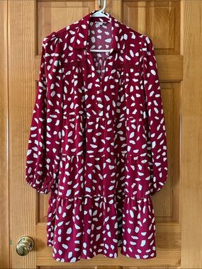 Umgee Dark Red and White Ruffle Dress